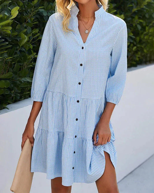 GRACE™ Dress | Stand-up Collar Check Print Dress | 50% OFF