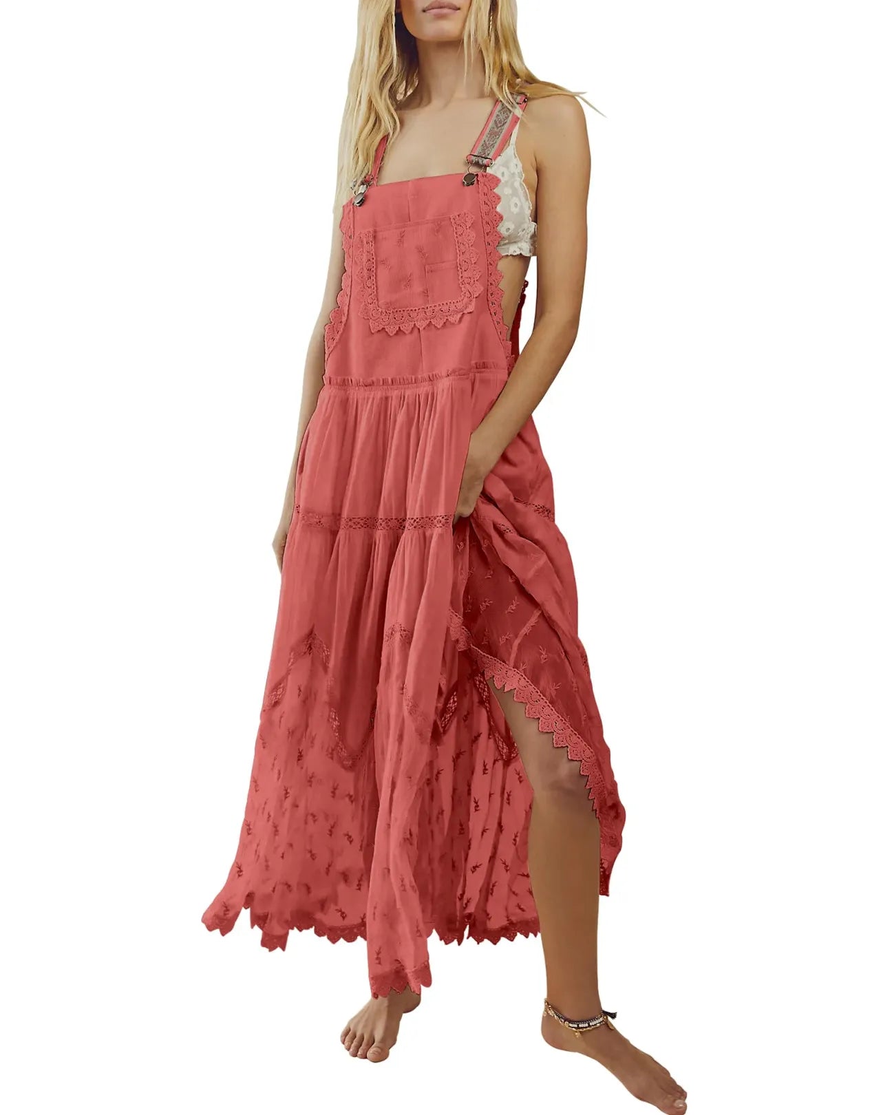 OLIVIA™ Dress | Lace Embroidered Maxi Dress Adjustable Strap | 50% OFF