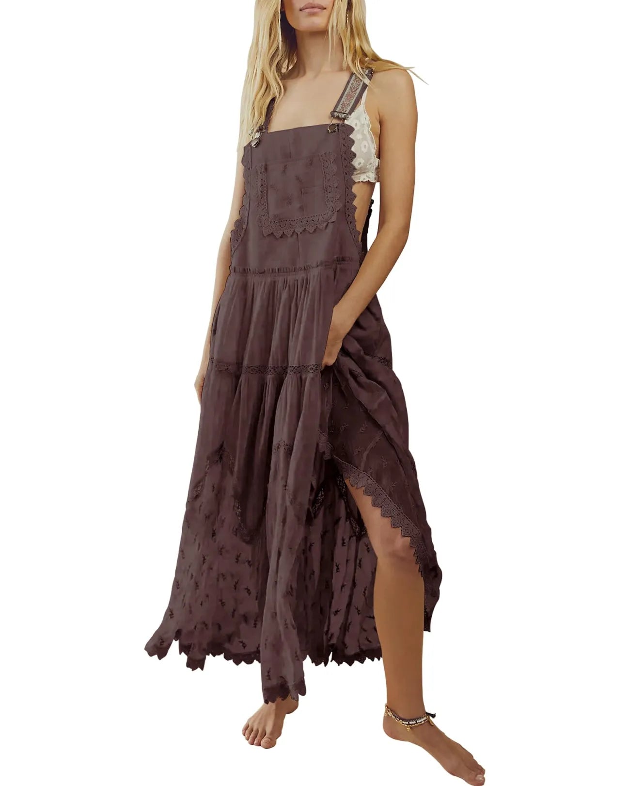 OLIVIA™ Dress | Lace Embroidered Maxi Dress Adjustable Strap | 50% OFF