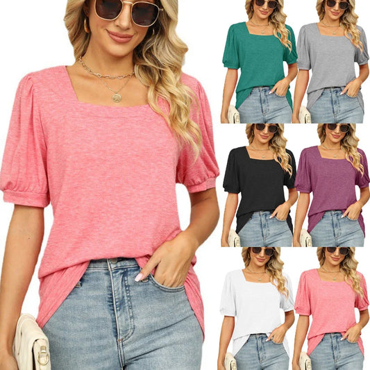 Georgia Top | Square Neck T-shirt with Puff Sleeves | 50% OFF