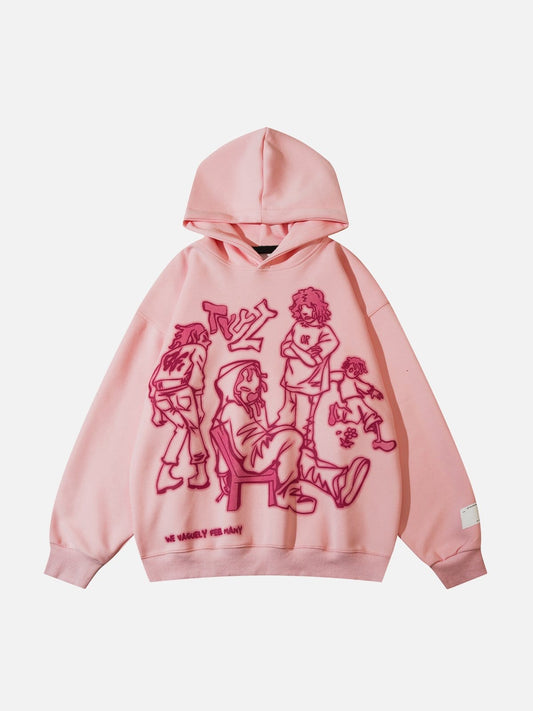 Otaku Obsession | Unisex Cartoon Line Character Print Hoodie | 50% OFF